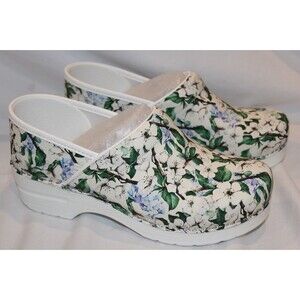 NIB Dansko Women's Professional Leather Wood Heel Clog White Blossom EU 40